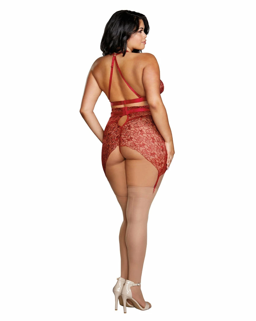 Dreamgirl International Plus Size Floral Embroidery Bralette & Garter Skirt LINGERIE 4 Dreamgirl International Plus Size Floral Embroidery Bralette & Garter Skirt LINGERIE