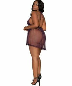 Dreamgirl International Plus Size Halter Plunge Front Stretch Lace Teddy What's New