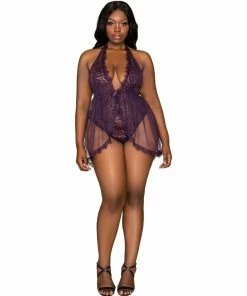 Dreamgirl International Plus Size Halter Plunge Front Stretch Lace Teddy What's New