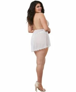 Dreamgirl International Plus Size Halter Plunge Lace Teddy With Flyaway Skirt