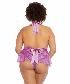 Dreamgirl International Plus Size Halter Scalloped Teddy With Fluttery Ruffles At Hip