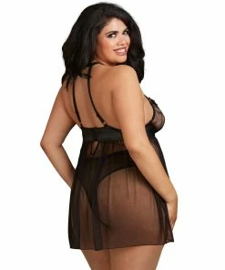 Dreamgirl International Babydolls & Chemises Plus Size High Neck Halter Flyaway Front Babydoll