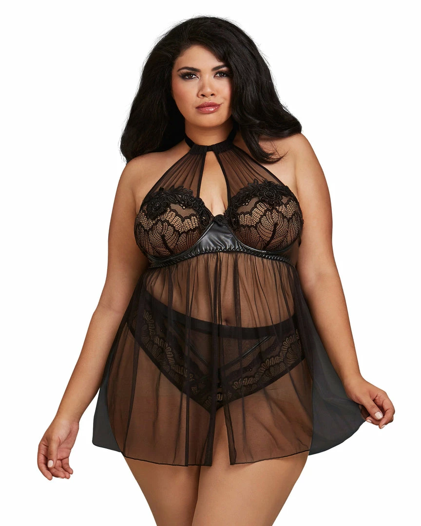 Dreamgirl International Babydolls & Chemises Plus Size High Neck Halter Flyaway Front Babydoll 1 Dreamgirl International Babydolls & Chemises Plus Size High Neck Halter Flyaway Front Babydoll