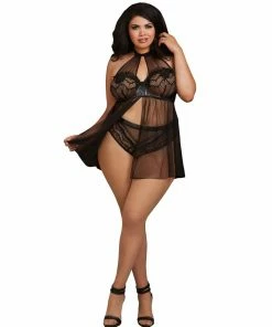 Dreamgirl International Babydolls & Chemises Plus Size High Neck Halter Flyaway Front Babydoll 12 Dreamgirl International Babydolls & Chemises Plus Size High Neck Halter Flyaway Front Babydoll