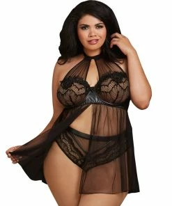 Dreamgirl International Babydolls & Chemises Plus Size High Neck Halter Flyaway Front Babydoll 9 Dreamgirl International Babydolls & Chemises Plus Size High Neck Halter Flyaway Front Babydoll