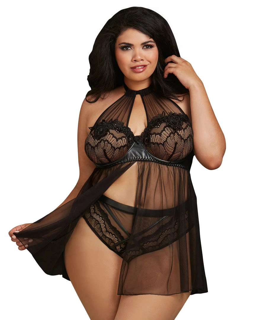Dreamgirl International Babydolls & Chemises Plus Size High Neck Halter Flyaway Front Babydoll 3 Dreamgirl International Babydolls & Chemises Plus Size High Neck Halter Flyaway Front Babydoll