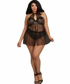 Dreamgirl International Babydolls & Chemises Plus Size High Neck Halter Flyaway Front Babydoll 10 Dreamgirl International Babydolls & Chemises Plus Size High Neck Halter Flyaway Front Babydoll