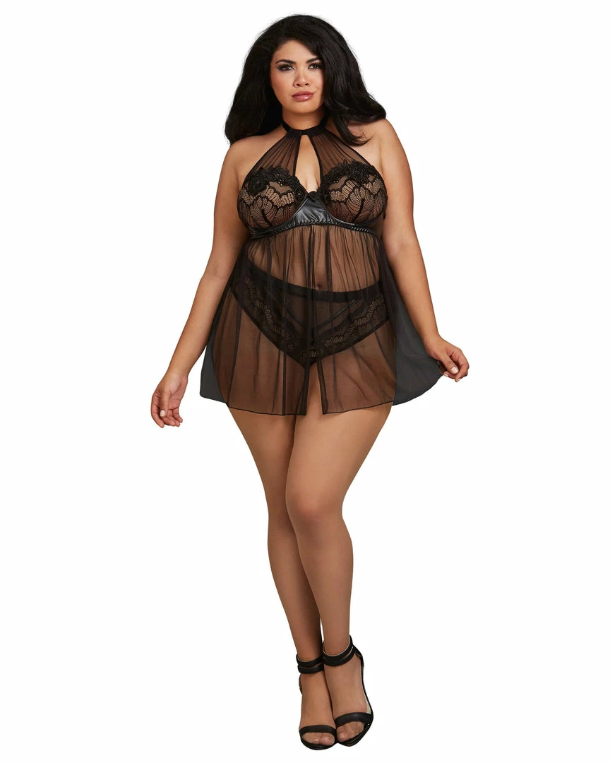 Dreamgirl International Babydolls & Chemises Plus Size High Neck Halter Flyaway Front Babydoll 4 Dreamgirl International Babydolls & Chemises Plus Size High Neck Halter Flyaway Front Babydoll