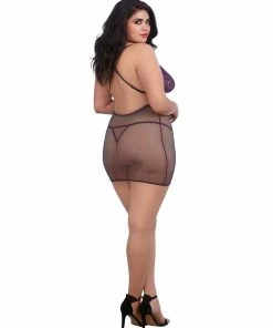 Dreamgirl International Plus Size Lace And Fishnet Chemise With Stretch Lace Collar Babydolls & Chemises
