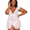 Dreamgirl International Plus Size Lace Mesh Babydoll & G-String Set With Exposed Underwire Cup Detail
