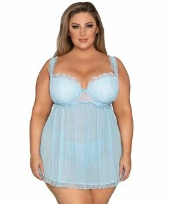 Dreamgirl International Plus Size Lace & Mesh Babydoll With Sheer Ruffled Lace & Matching G-String What's New