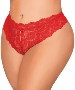 Dreamgirl International Plus Size Lace Tanga Open Crotch Panty With Open Back Detail