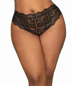 Dreamgirl International What's New Plus Size Lace Tanga Open Crotch Panty With Open Back Detail