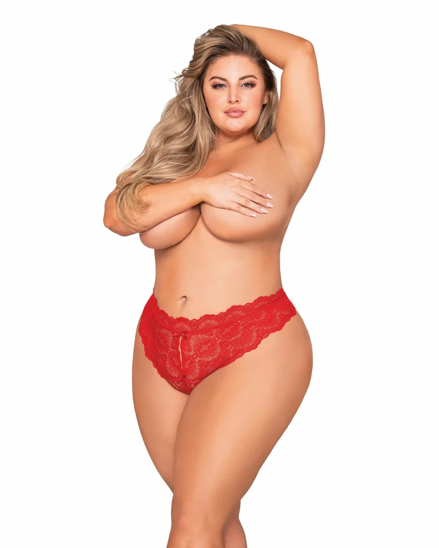 Dreamgirl International Plus Size Lace Tanga Open Crotch Panty With Open Back Detail 3 Dreamgirl International Plus Size Lace Tanga Open Crotch Panty With Open Back Detail