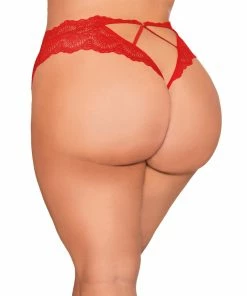 Dreamgirl International Plus Size Lace Tanga Open Crotch Panty With Open Back Detail