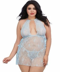 Dreamgirl International Plus Size Lace Toga Chemise And Matching G-String Set Babydolls & Chemises