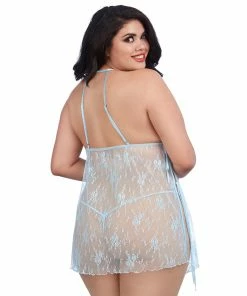 Dreamgirl International Plus Size Lace Toga Chemise And Matching G-String Set Babydolls & Chemises