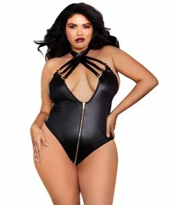 Dreamgirl International VERY SEXY Plus Size Leather-Look Knit Kalter Teddy
