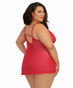 Dreamgirl International Plus Size Mesh Chemise & Robe Set With Matching G-String