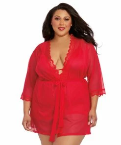 Dreamgirl International Plus Size Mesh Chemise & Robe Set With Matching G-String