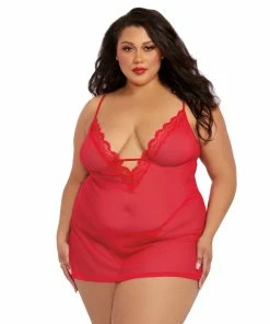 Dreamgirl International Plus Size Mesh Chemise & Robe Set With Matching G-String