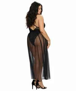 Dreamgirl International Plus Size Mosaic Lace Teddy & Sheer Skirt