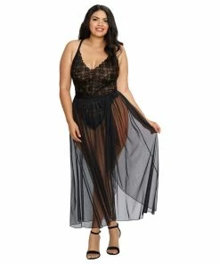 Dreamgirl International Plus Size Mosaic Lace Teddy & Sheer Skirt