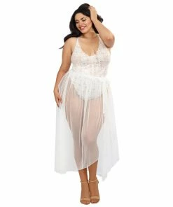 Dreamgirl International Plus Size Mosaic Lace Teddy & Sheer Skirt