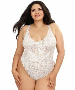 Dreamgirl International Plus Size Mosaic Lace Teddy & Sheer Skirt
