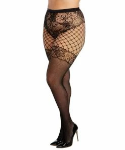 Dreamgirl International Plus Size Multi-Patterned Fishnet & Lace Pantyhose