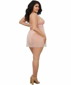 Dreamgirl International Plus Size Opalescent Mesh And Embroidered Lace Chemise Babydolls & Chemises