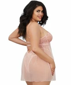 Dreamgirl International Plus Size Opalescent Mesh And Embroidered Lace Chemise Babydolls & Chemises