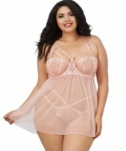 Dreamgirl International Plus Size Opalescent Mesh And Embroidered Lace Chemise Babydolls & Chemises
