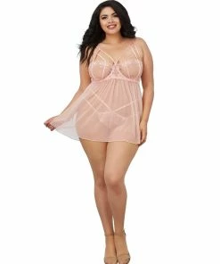 Dreamgirl International Plus Size Opalescent Mesh And Embroidered Lace Chemise Babydolls & Chemises