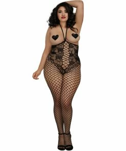 Dreamgirl International Plus Size Open-Cup Bodystocking With Knitted Lace 'Teddy' Design VERY SEXY