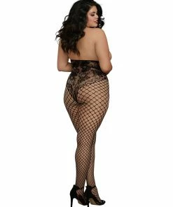 Dreamgirl International Plus Size Open-Cup Bodystocking With Knitted Lace 'Teddy' Design VERY SEXY
