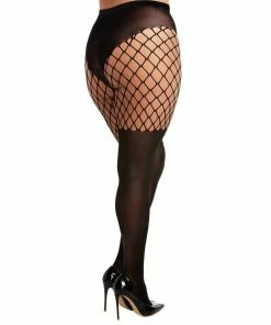 Dreamgirl International Plus Size Pantyhose With Solid Knitted Panty & Thigh High