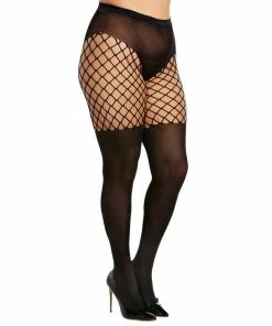 Dreamgirl International Plus Size Pantyhose With Solid Knitted Panty & Thigh High