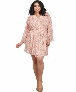 Dreamgirl International Plus Size Pink Leopard Print Chiffon Robe With Set-In Belt