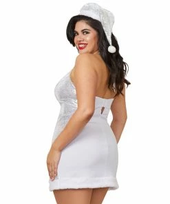 Dreamgirl International Plus Size Santa Chemise With Silver Sequin Mesh & Lining