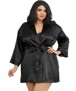 Dreamgirl International Plus Size Satin Robe & Chemise Set