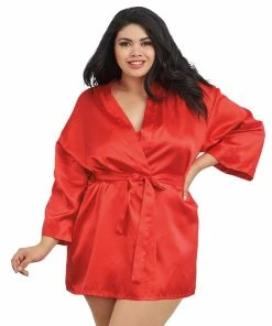Dreamgirl International Plus Size Satin Robe & Chemise Set