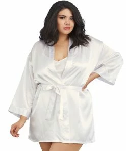 Dreamgirl International LINGERIE Plus Size Satin Robe & Chemise Set