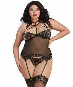 Dreamgirl International Plus Size Scalloped Bustier-Styled Strappy Garter Lingerie