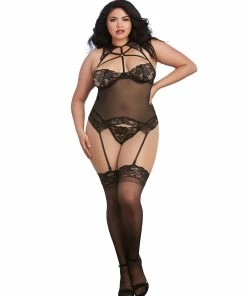 Dreamgirl International Plus Size Scalloped Bustier-Styled Strappy Garter Lingerie