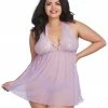 Dreamgirl International Plus Size Scalloped Lace Babydoll With Matching Thong Babydolls & Chemises