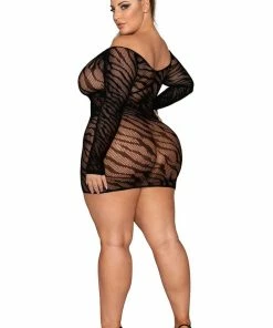 Dreamgirl International Plus Size Seamless Zebra Patterned Off-Shoulder Chemise With Thumbholes What's New