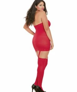Dreamgirl International Plus Size Sheer Garter Bodystocking With Thigh High