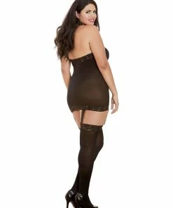 Dreamgirl International Plus Size Sheer Garter Bodystocking With Thigh High
