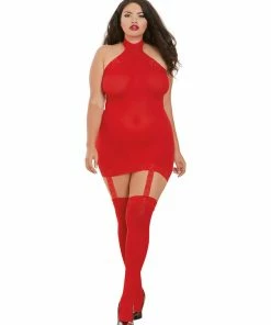 Dreamgirl International Plus Size Sheer Garter Bodystocking With Thigh High